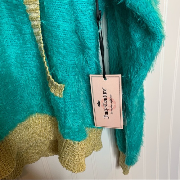 NWT Juicy Couture Teal Fuzzy Eyelash Sweater Size L - Picture 6 of 6